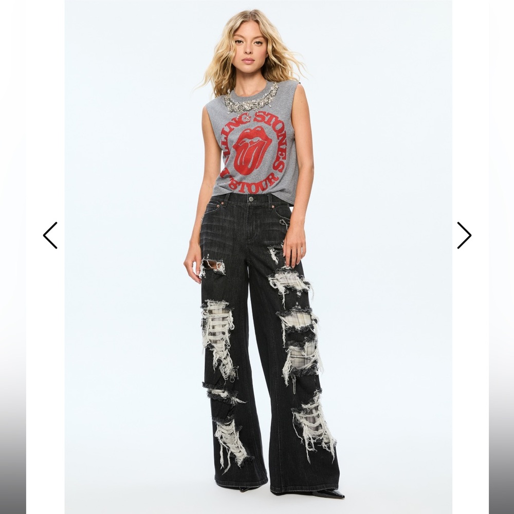 NWT Alice + Olivia Harper Jeans with Distressed Detailing Sz 24